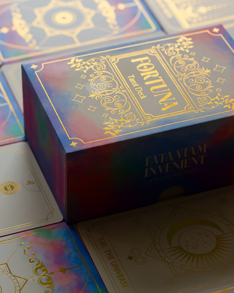 LIMITED EDITION Fortuna Tarot Deck Opal Omen | Minimalistic Cards Rainbow Foil 78 Cards | Gold Foil | Beginners and Experts with GuideBook image 7