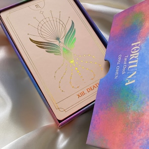 LIMITED EDITION Fortuna Tarot Deck Opal Omen | Minimalistic Cards Rainbow Foil 78 Cards | Gold Foil | Beginners and Experts with GuideBook image 3