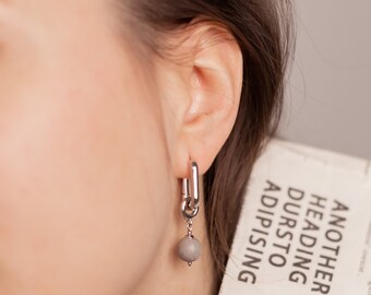 Modern Concrete Earrings with Detachable Oval Pendants.