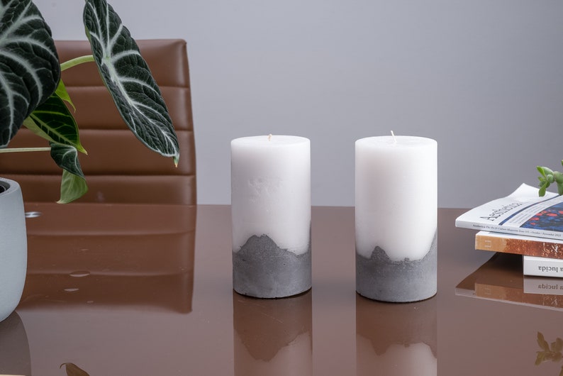 Soy Wax Candle, Handmade Classic Concrete and Wax Candle, Concrete candle, Cement Pillar Candle image 8