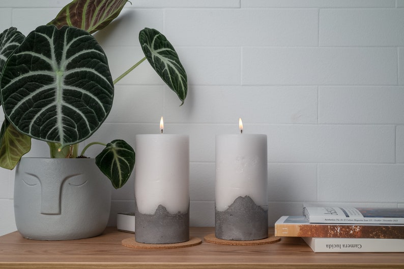 Soy Wax Candle, Handmade Classic Concrete and Wax Candle, Concrete candle, Cement Pillar Candle image 2