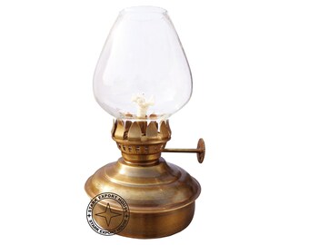 Antique Victorian Brass Chamber Lamp 1880s Oil Lantern With