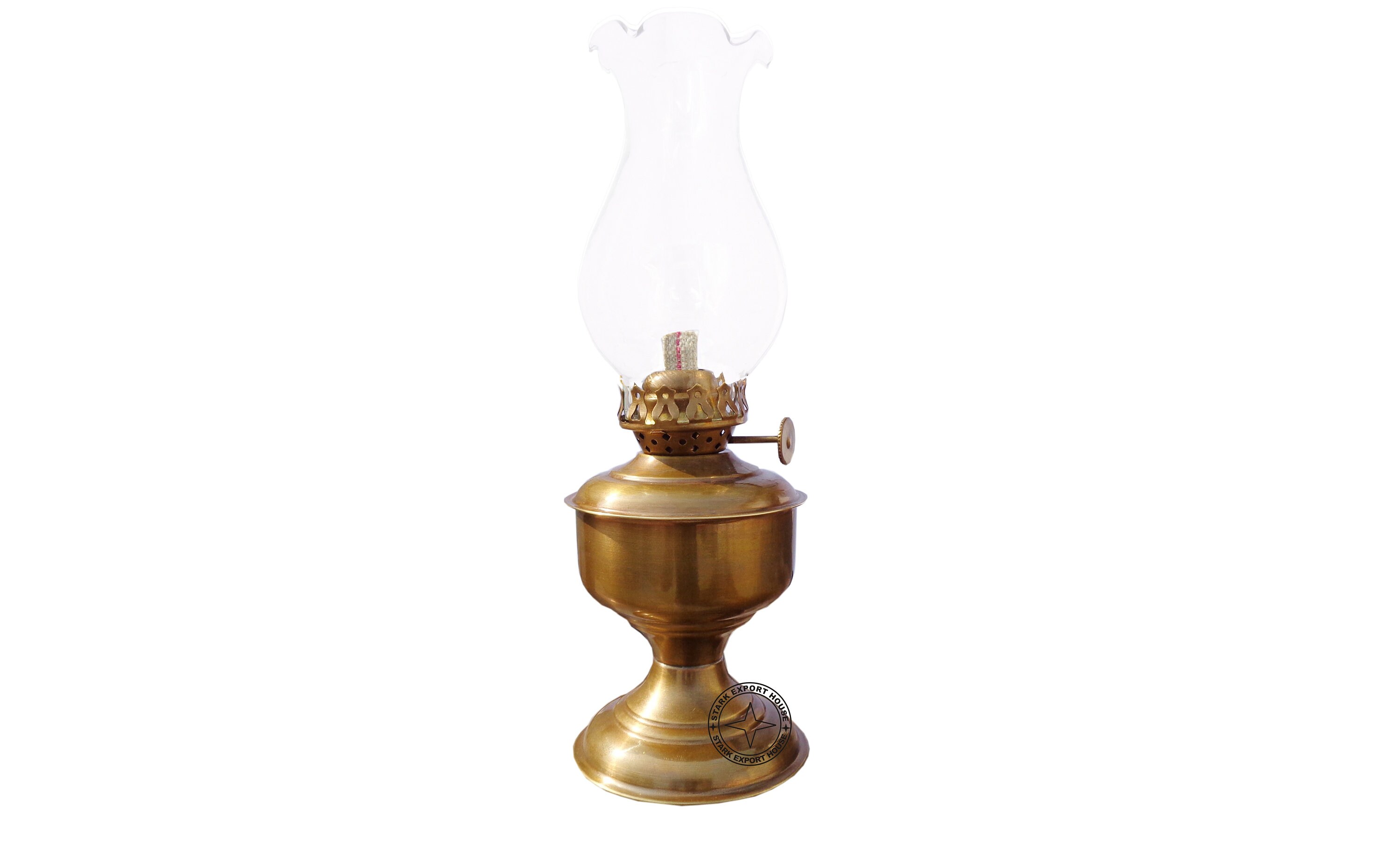 Vtg Glass Oil Lamp W/ Pressed Tapered Font & Ruffled Chimney Small Kerosene Lantern  Wick Included 