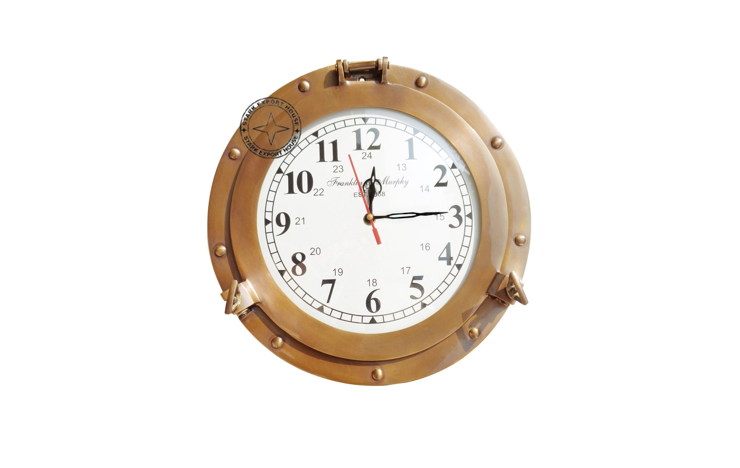 17 Inch Antique Nautical Navigation Marine Ship Brass Porthole Clock Solid  Brass Clock Best for Gift RSC 