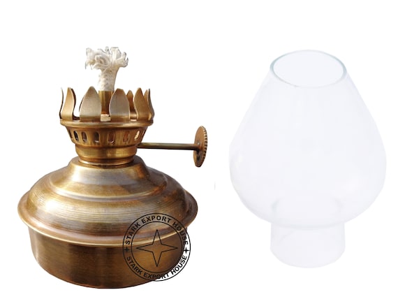 Antique Brass Lantern Glass Oil Lamp 5 Inch Brass Glass Table