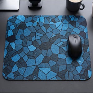 Blue Mosaic Mouse Pad, Stained Glass Desk Mat, Geometric Stone Pattern Mousepad, Abstract Navy Blue Office Decor, Computer Mat (9" x 8")