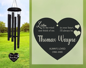 Personalized Memorial Wind Chime: Engraved Heart Sail
