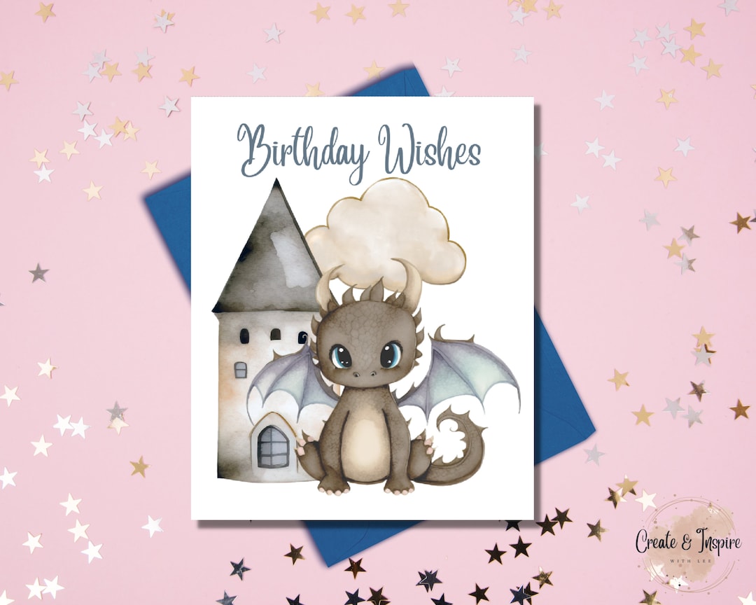 Cute Dragon Birthday Card for Kids| Digital Printable Card| Dragon ...