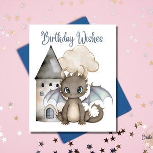 Cute dragon birthday card for kids| Digital printable card| Dragon designs for children| Print at home| Children&#39;s birthday cards| 5x7| 4x5