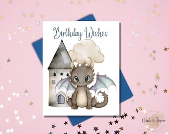 Cute Dragon Birthday Card for Kids | Printable 5x7, 4x5 (Digital Download)