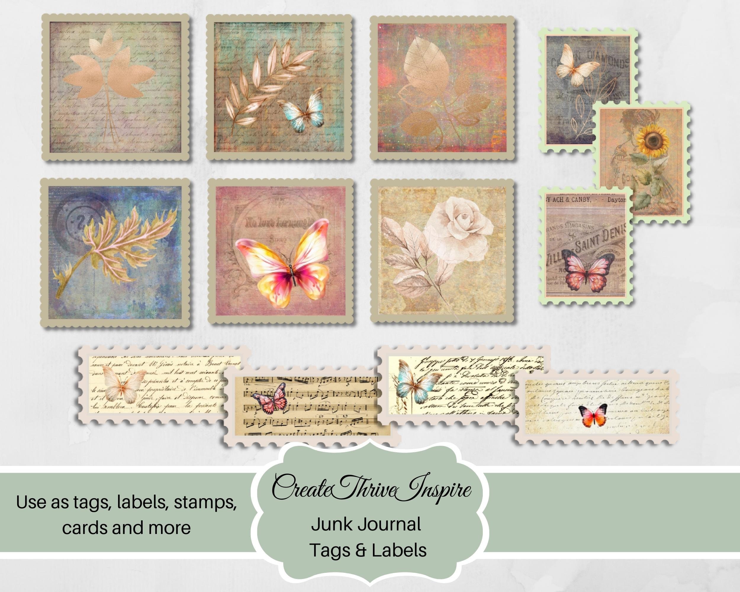 Junk Journal Clusters Printable Butterfly Ephemera Vintage Junk Journal ...