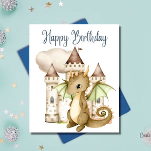 Carte d'anniversaire thème dragon| Carte d'anniversaire imprimable | Cartes d'anniversaire numériques | Cartes d'anniversaire pour enfants | Dragons mignons | Dessins de dragons