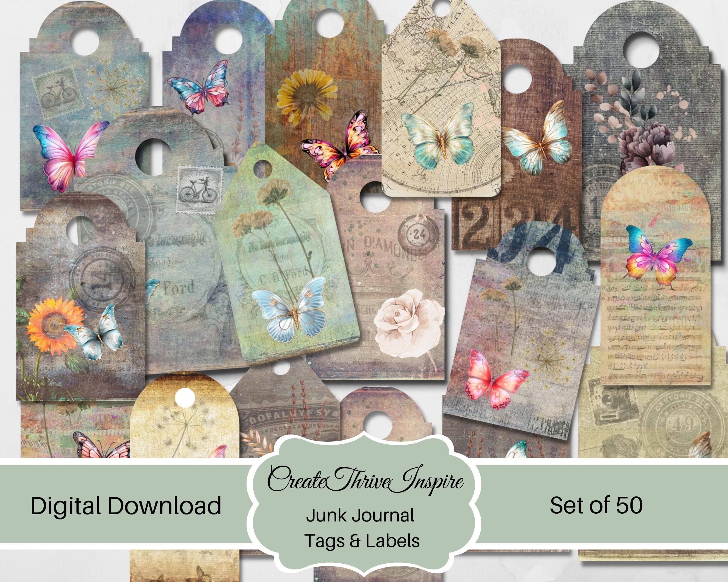 Junk Journal Clusters Printable Butterfly Ephemera Vintage Junk Journal ...
