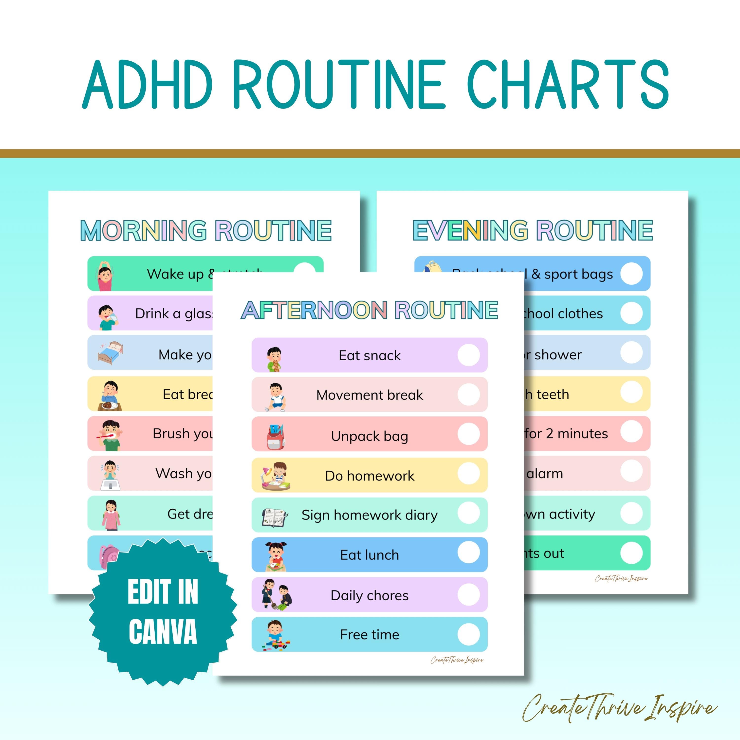 ADHD Routine Charts Editable, ADHD Daily Visual Schedule, ADHD Parent ...