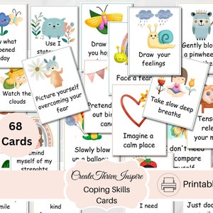 Coping Skills Children Anxiety Relief Calm Down Cards Printable Anxiety Coping Cards Flash Cards Therapy Tools Calming Corner Mindfulness