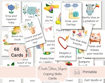 Coping Skills Children Anxiety Relief Calm Down Cards Printable Anxiety Coping Cards Flash Cards Therapy Tools Calming Corner Mindfulness