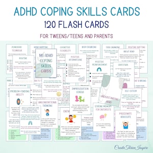 Puede incluir: Un conjunto de 120 tarjetas flash coloridas diseñadas para ayudar a preadolescentes, adolescentes y padres a lidiar con el TDAH. Las tarjetas presentan diversas habilidades de afrontamiento, como la atención plena, las afirmaciones positivas y las técnicas de resolución de problemas. Las tarjetas están ilustradas con personajes de dibujos animados lindos y tienen un diseño divertido y atractivo.