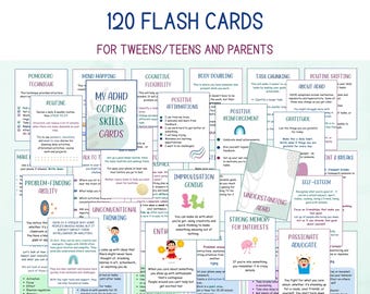 ADHD Coping Skills Cards for Teens, ADHD Parent Resources, Adhd Therapy Tools, ADHD Printable Cards Tweens Flash Cards Adhd Children