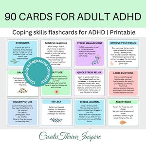 Cartões de memória para TDAH para adultos Ferramentas de terapia para alívio do TDAH Cartões de dicas para TDAH, recursos de saúde mental Cartões de memória para psicologia