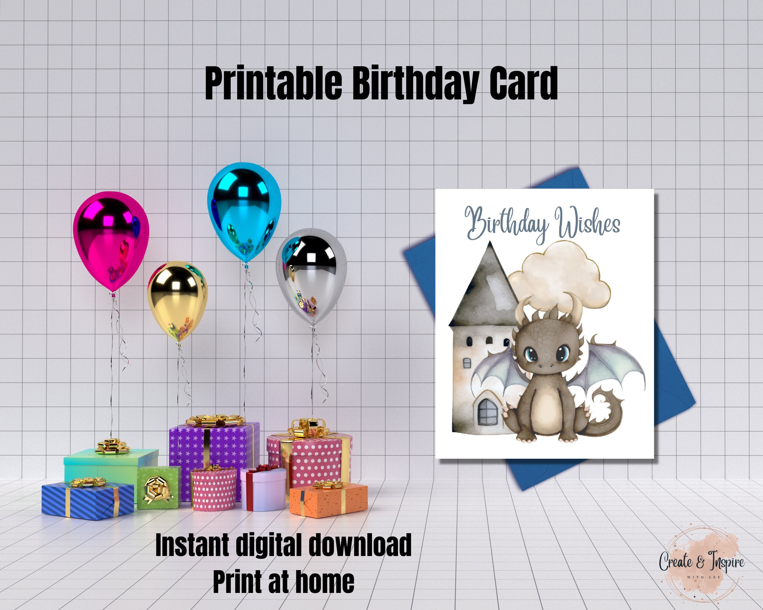 Cute Dragon Birthday Card for Kids| Digital Printable Card| Dragon ...