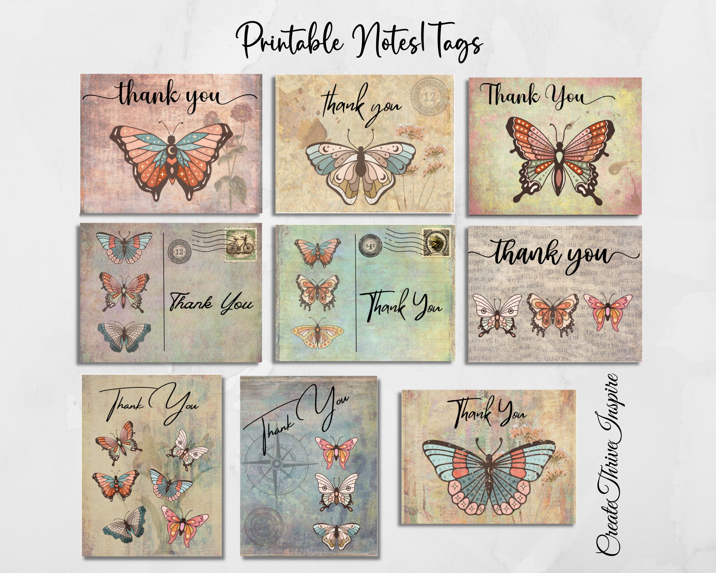 Thank You Notes Printable Note Cards Junk Journal Tags Scrapbook Cards ...