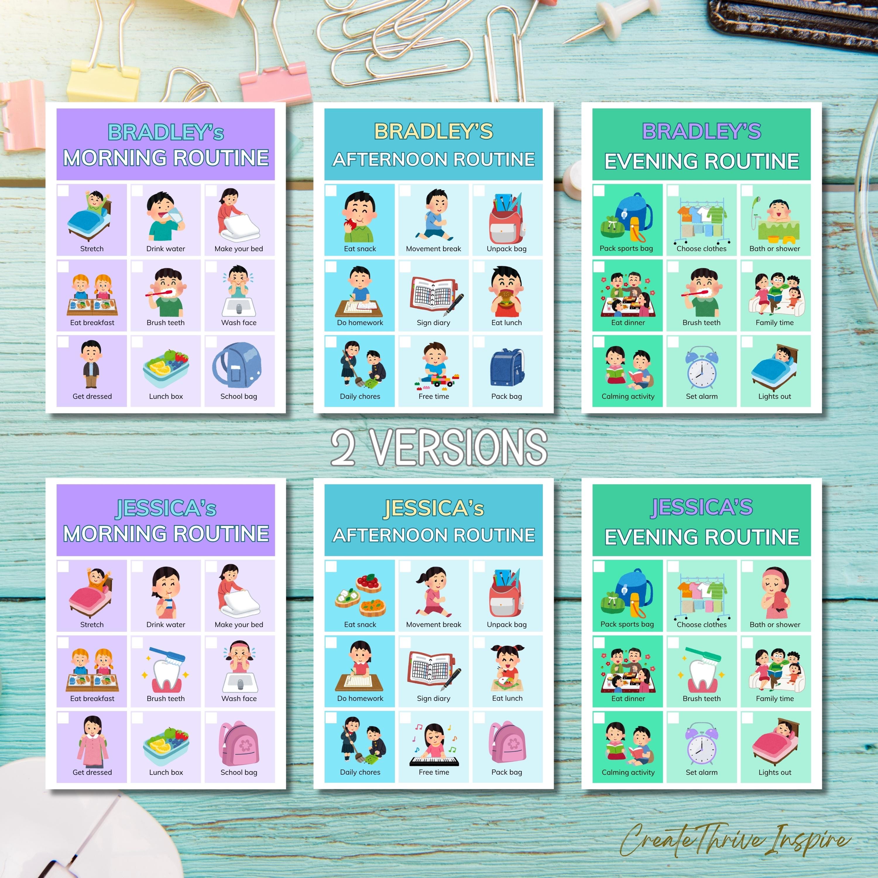 Colorful Adhd Routine Chart ADHD Routine Charts Editable Daily Visual Schedule ADHD Parent Resource ...
