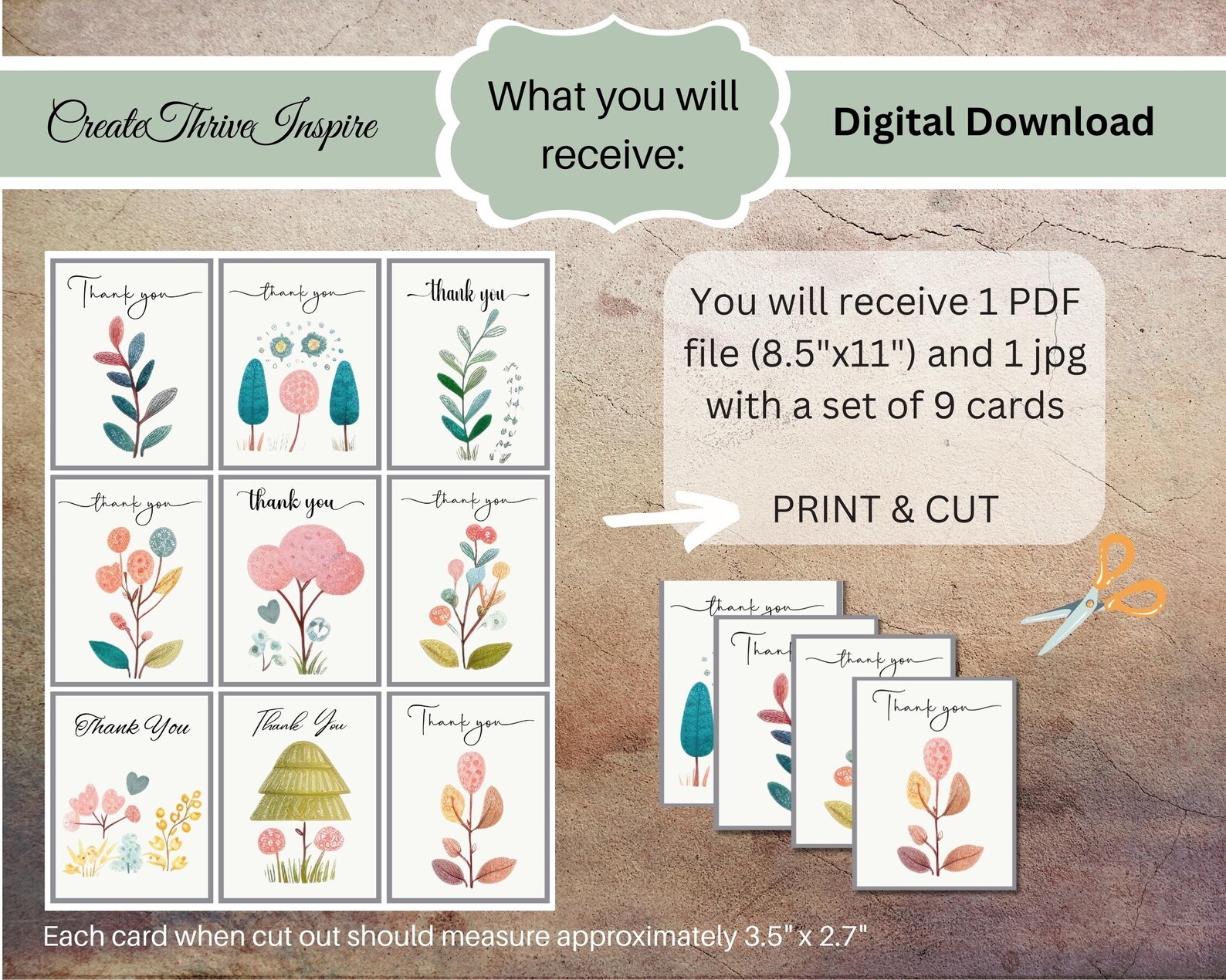 Printable Thank You Cards Set, Colorful Floral Design (PDF & JPG) - Etsy