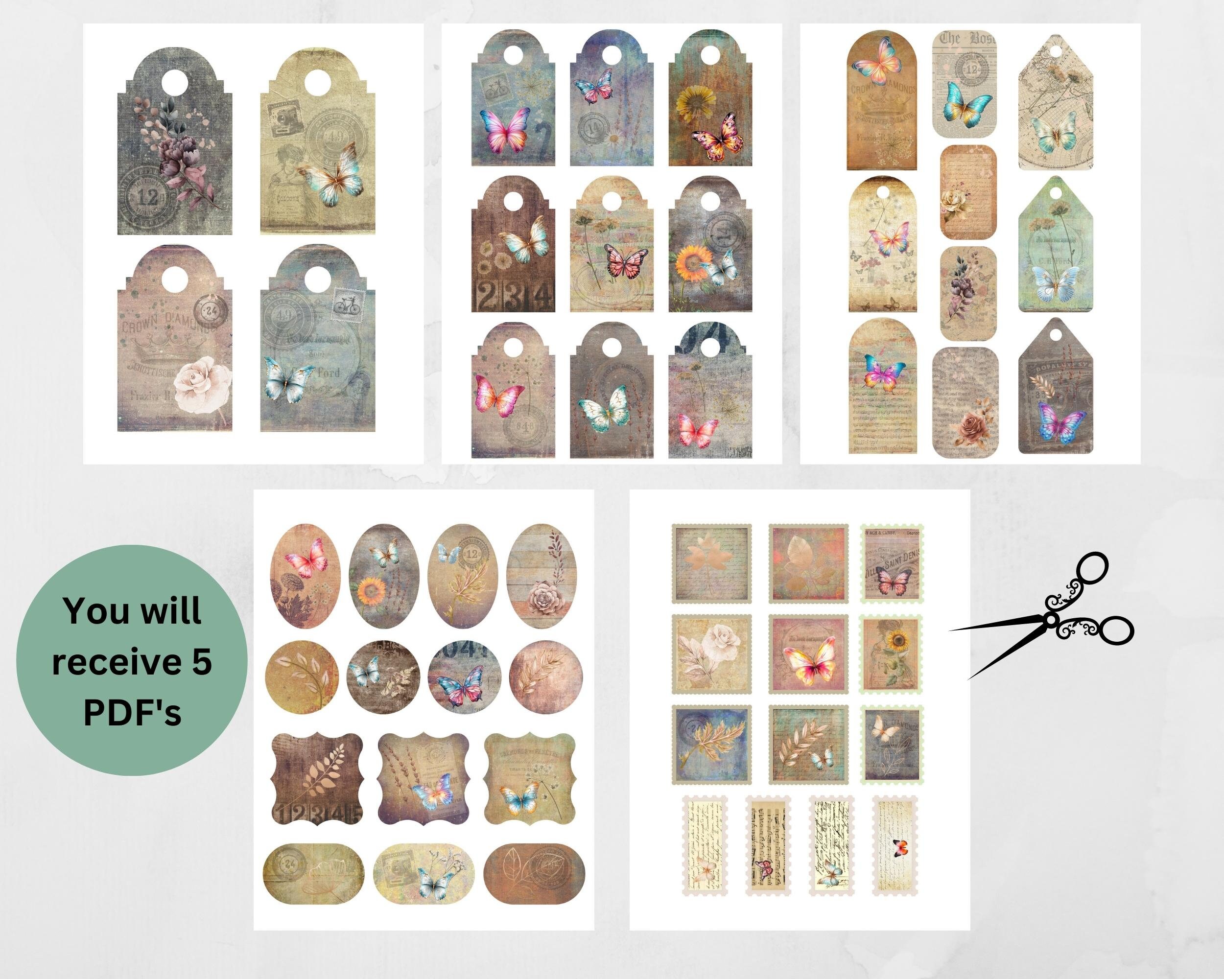 Junk Journal Clusters Printable Butterfly Ephemera Vintage Junk Journal ...