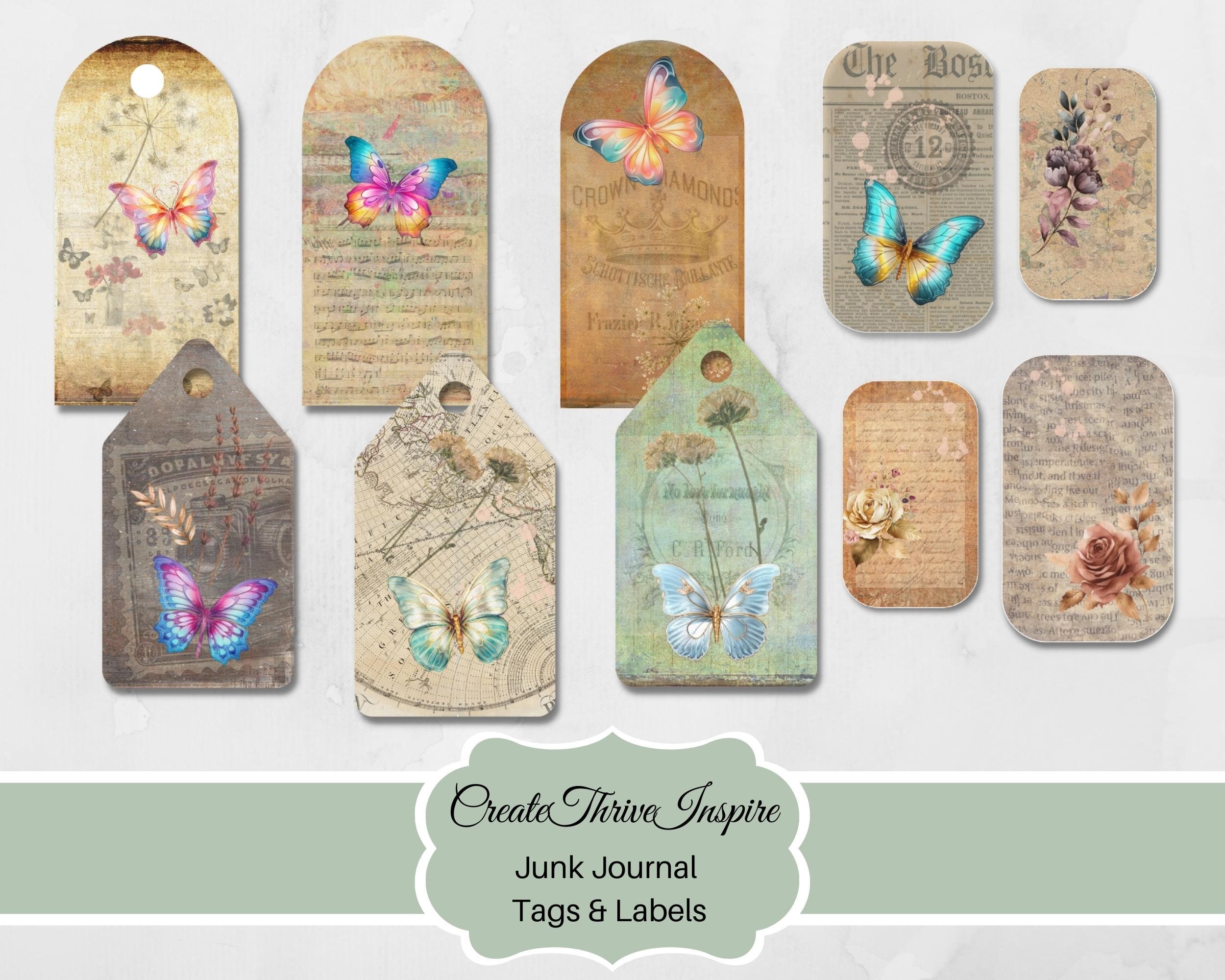 Junk Journal Clusters Printable Butterfly Ephemera Vintage Junk Journal ...