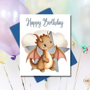 Leuke afdrukbare verjaardagskaart met drakenthema voor kinderen | Verjaardagskaarten voor kinderen| Afdrukbare digitale download| Draakontwerp| Magische draken