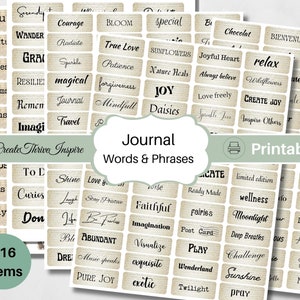 Journal Mots Inspirational Junk Journal Mots éphémères Phrases Feuille de collage Techniques mixtes Étiquettes de journal imprimables Étiquettes Français Grunge