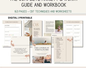Anxiety Relief Workbook, CBT Therapy Worksheets (Digital Download)