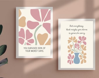 Mental Health Floral Art Prints, Inspirational Therapy Decor (Digital Download)