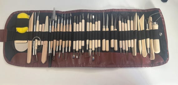Kit 44 Strumenti Per Scultura Argilla E Ceramica - Set Professionale Con Punte In Acciaio E Manici In Legno, Borsa Inclusa - 3