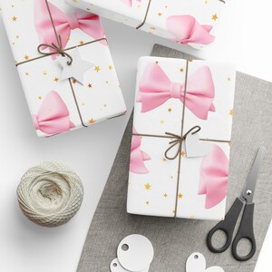 Papel para envolver regalos, diseño de estrellas doradas y lazos rosas, papel para envolver regalos navideños, papel para envolver regalos de cumpleaños, papel para envolver regalos de San Valentín, suministros para embalaje