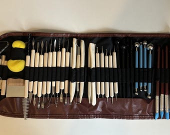 Conjunto de 40 peças de ferramentas para cerâmica, kit de ferramentas para cerâmica com estojo de transporte, bolsa para materiais de cerâmica, conjunto para escultura em polímero, escultura e modelagem em argila faça você mesmo.