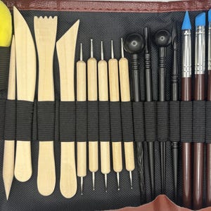 24pc Pottery Tool set, Pottery Tool Kit with carry case, Ceramics supplies bag, Polymer Sculpture Set, DIY Clay Sculpting & Shaping