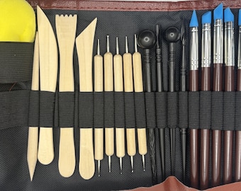 Ensemble d'outils de poterie 24 pièces, kit d'outils de poterie avec étui de transport, sac pour fournitures de céramique, ensemble de sculpture polymère, sculpture et modelage d'argile à faire soi-même