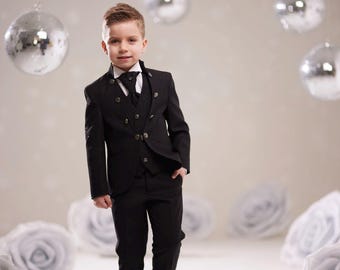 Tuta per bambini e ragazzi, set di vestiti per la scuola, gilet per smoking, giacca + camicia + pantaloni + papillon, 4 pezzi, per matrimoni, feste, feste di compleanno, abbigliamento per battesimo