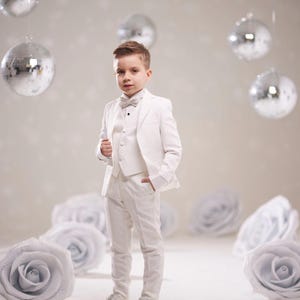 Weißer Jungen Anzug | Kinder-Formelles Outfit für Hochzeiten, Partys & besondere Anlässe Elegantes Outfit für Geburtstage, Taufen - Mehr