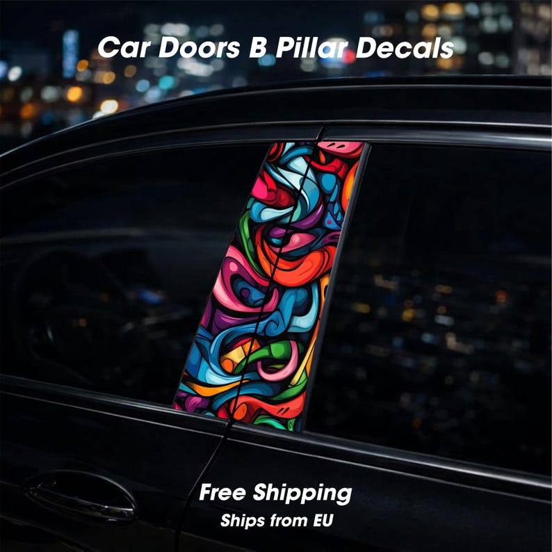 Graffiti Car Door Pillar Decals – Universal Fit Vinyl Stickers, HD Print, Custom Car Styling image 2