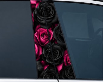 Black and Pink Roses Car Door Pillar Decals – Floral Gothic Style, Universal Fit, HD