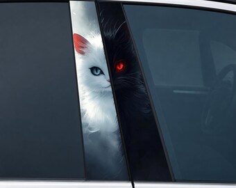 Black and White Cat Car Door Pillar Decals – Animal Vinyl Stickers