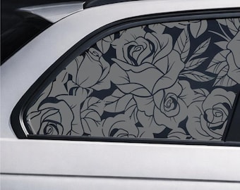 Matte Black Rear Window Decal for Cars – Floral Rose Side Window Vinyl Sticker, Stance Build Styling
