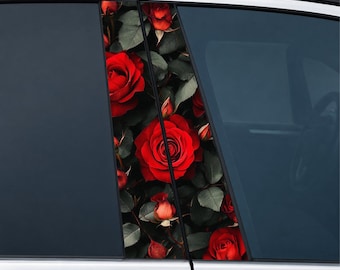Red Roses Car Door Pillar Decals – Floral Gothic Style, Universal Fit, HD