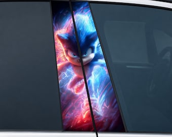 Electric Hedgehog Character Car Door Pillar Decals – Anime Style Vinyl