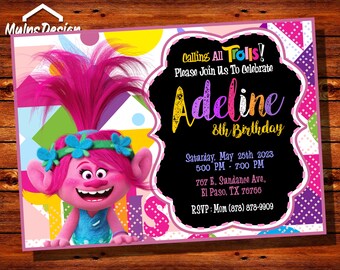 Trolls Invitation,Trolls Birthday Invitation,Trolls Invites,Trolls Party,Trolls Digital Invitation,Trolls E-Invitation