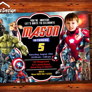 Superhero Invitation With Custom Photo,Captain America Invitation,Avengers Invitation,Iron Man Invitation,Spiderman Invitation,Sibling Inv