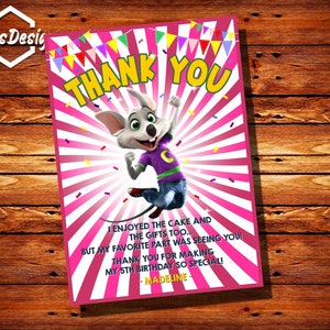 Tarjeta de agradecimiento de Chuck E Cheese, invitación de Chuck E Cheese, invitación de cumpleaños de Chuck E Cheese, invitación a la fiesta de queso