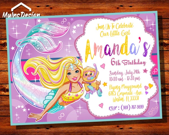 Mermaid invitation, Princess invitation, Mermaid Birthday Invitation, Mermaid invites, Barbie Mermaid Invitation